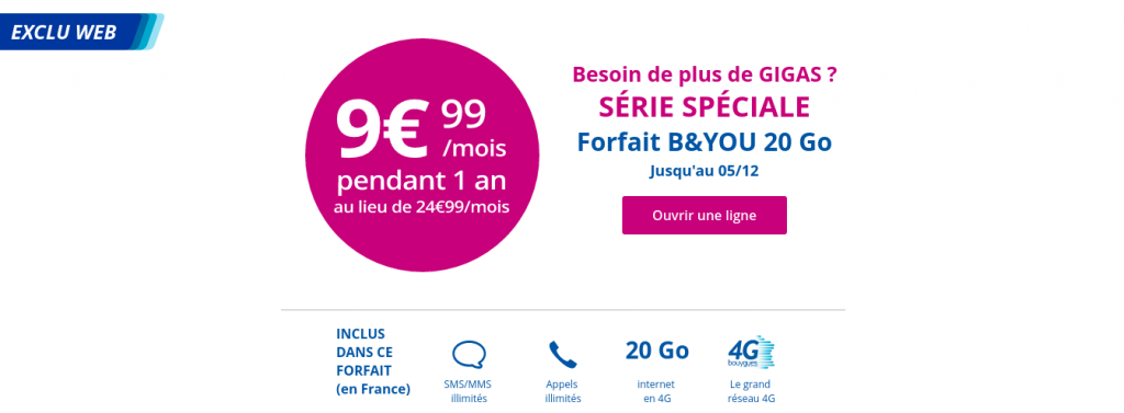 B&you fête Noël avec un forfait 20Go à moins de 10€
