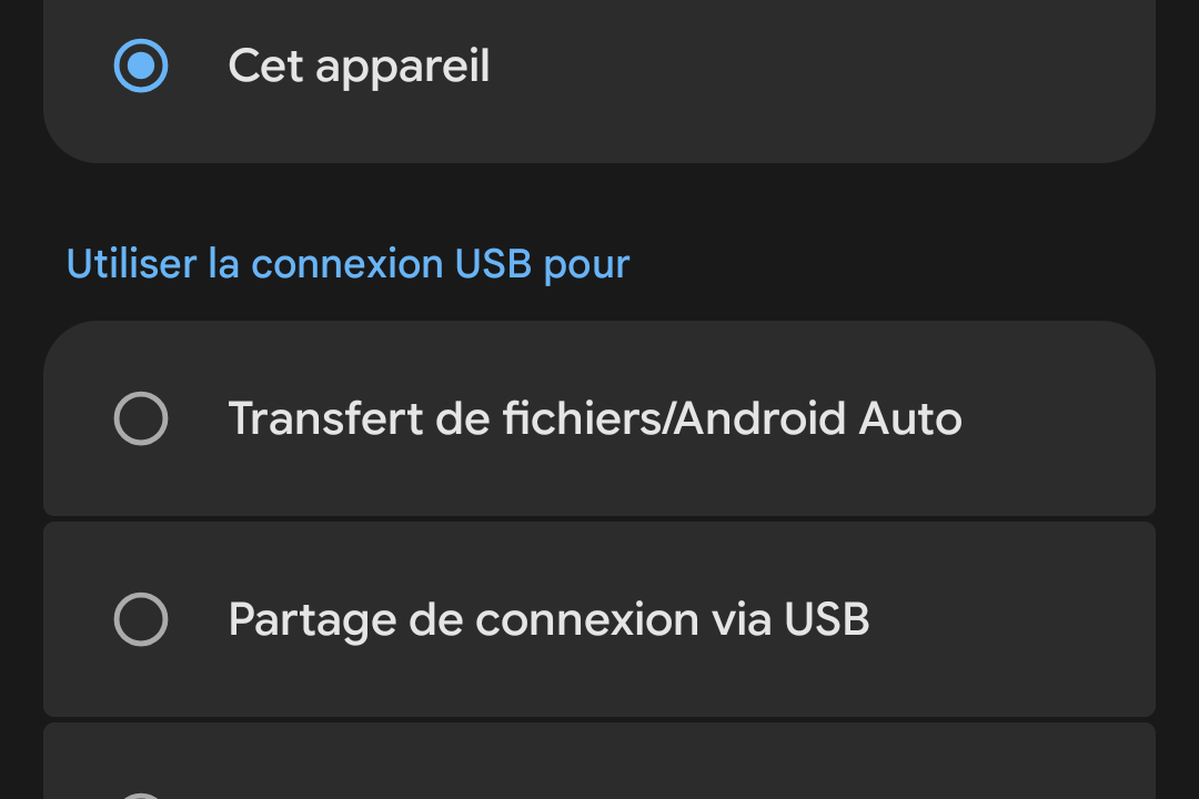 partage de connexion en USB